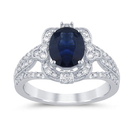 10K WHITE GOLD 3 CARAT DIAMOND & SAPPHIRE RING