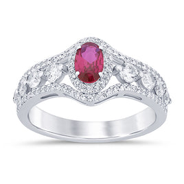 10K WHITE GOLD 1.50 CARAT DIAMOND & RUBY RING