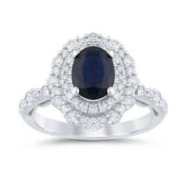 10K WHITE GOLD 2.25 CARAT DIAMOND & BLUE SAPPHIRE RING