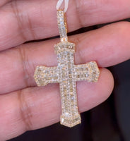 
              10K YELLOW GOLD 2.25 CARAT NATURAL DIAMOND 2 INCHES CROSS PENDANT CHARM
            