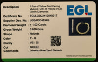 
              14K YELLOW GOLD 1.02 CARAT 20 MM EGL CERTIFIED LAB GROWN DIAMONDS STUDS EARRINGS HOOPS
            