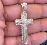 
              10K YELLOW GOLD 1.15 CARAT 2 INCH REAL DIAMOND MEN CROSS PENDANT CHARM CROSS
            