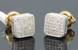 .35 CARAT STERLING SILVER YELLOW GOLD PLATING MENS WOMENS 8 mm 100% REAL DIAMONDS EARRINGS STUDS