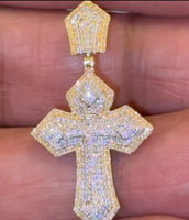 
              10K YELLOW GOLD .50 CARAT 1.50 INCHES NATURAL DIAMOND CROSS PENDANT CHARM
            