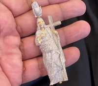 
              10K YELLOW GOLD 3.75 CARAT REAL DIAMOND 3 INCHES MEN JESUS FACE HEAD CROSS CHARM PENDANT
            