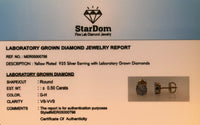 
              .50 CARAT CERTIFIED LAB GROWN DIAMONDS 6 MM STERLING SILVER GOLD PLATED STUDS EARRINGS
            