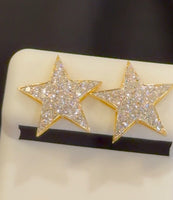 
              .79 CARAT CERTIFIED LAB GROWN DIAMONDS 15 MM STERLING SILVER GOLD PLATED STAR STUDS EARRINGS
            