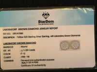 
              1.23 CARAT CERTIFED LAB GROWN DIAMONDS STERLING SILVER GOLD PLATED 12 MM STUDS EARRINGS
            
