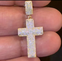 
              10K YELLOW GOLD .40 CARAT 1.50 INCHES NATURAL DIAMOND CROSS PENDANT CHARM
            