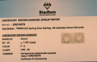 
              1.02 CARAT CERTIFIED LAB GROWN DIAMONDS 10 MM STERLING SILVER GOLD PLATED STUDS EARRINGS
            