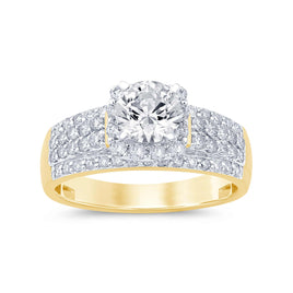10K YELLOW GOLD 1.75 CARAT NATURAL DIAMOND CENTER .85 CARAT ENGAGEMENT RING WEDDING RING BRIDAL