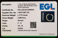 
              14K YELLOW GOLD .75 CARAT 18 MM EGL CERTIFIED LAB GROWN DIAMONDS STUDS EARRINGS HOOPS
            