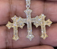 
              10K YELLOW WHITE GOLD 1.50 CARAT REAL DIAMOND 1.25 INCHES CROSS PENDANT CHARM
            