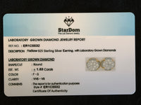 
              1.63 CARAT CERTIFED LAB GROWN DIAMONDS STERLING SILVER GOLD PLATED 12 MM STUDS EARRINGS
            