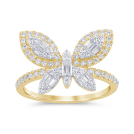 10K SOLID YELLOW GOLD .75 CARAT REAL WOMEN DIAMOND BUTTERFLY RING