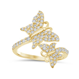 10K SOLID YELLOW GOLD .75 CARAT REAL WOMEN DIAMOND BUTTERFLY RING