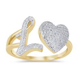 10K YELLOW GOLD .25 CARAT WOMENS NATURAL DIAMOND HEART & LETTER INITIAL L RING