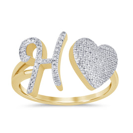 10K YELLOW GOLD .20 CARAT WOMENS NATURAL DIAMOND HEART & LETTER INITIAL H RING