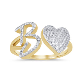 10K YELLOW GOLD .25 CARAT WOMENS NATURAL DIAMOND HEART & LETTER INITIAL B RING