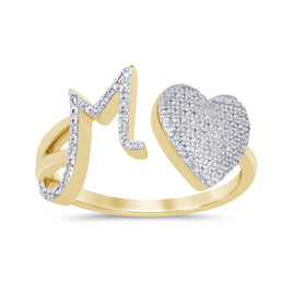 10K YELLOW GOLD .25 CARAT WOMENS NATURAL DIAMOND HEART & LETTER INITIAL M RING