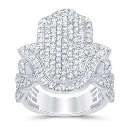 10K SOLID WHITE GOLD 3.25 CARAT REAL DIAMOND HAMSA ENGAGEMENT RING WEDDING PINKY BAND