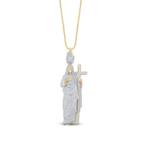 
              10K YELLOW GOLD 3.75 CARAT REAL DIAMOND 3 INCHES MEN JESUS FACE HEAD CROSS CHARM PENDANT
            