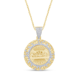 10K YELLOW GOLD 1.60 CARAT 1.75 INCHES NATURAL DIAMOND LAST SUPPER CROSS PENDANT CHARM