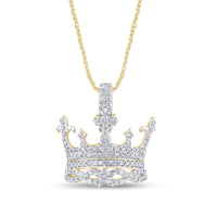
              10K YELLOW GOLD .75 CARAT 1 INCH NATURAL DIAMOND CROWN CROSS PENDANT CHARM
            
