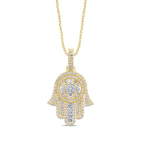 
              10K YELLOW GOLD 1.25 CARAT REAL DIAMOND 1.50 INCHES HAMSA HAND PENDANT CHARM
            