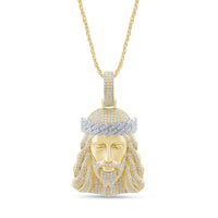 
              10K YELLOW GOLD .60 CARAT 1.40 INCHES NATURAL DIAMOND JESUS HEAD PENDANT CHARM
            