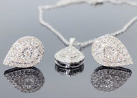 
              10K WHITE GOLD 1.25 CARAT REAL DIAMOND EARRINGS & PENDANT NECKLACE SET WITH WHITE GOLD CHAIN
            