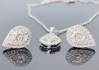 
              10K WHITE GOLD 1.25 CARAT REAL DIAMOND EARRINGS & PENDANT NECKLACE SET WITH WHITE GOLD CHAIN
            