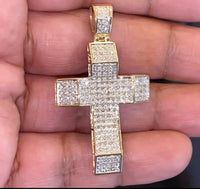
              10K YELLOW GOLD 1.25 CARAT 2 INCH REAL DIAMOND MEN CROSS PENDANT CHARM CROSS
            
