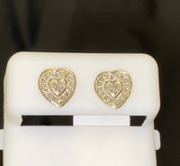
              .20 CARAT REAL DIAMONDS STERLING SILVER YELLOW GOLD PLATED WOMENS 8 MM HEART EARRINGS STUDS
            