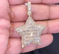 
              10K YELLOW GOLD 4.50 CARAT 2 INCHES REAL DIAMOND STAR PENDANT CHARM
            