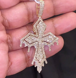 10K YELLOW GOLD 4 CARAT 2.50 INCH REAL DIAMOND MEN CROSS PENDANT CHARM CROSS