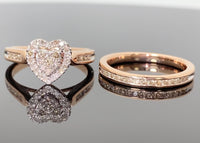 
              10K ROSE GOLD .60 CARAT WOMEN REAL DIAMOND HEART ENGAGEMENT RING WEDDING BAND RING SET
            