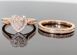 10K ROSE GOLD .60 CARAT WOMEN REAL DIAMOND HEART ENGAGEMENT RING WEDDING BAND RING SET