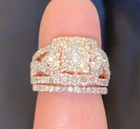 
              10K ROSE GOLD 3 CARAT WOMEN REAL DIAMOND ENGAGEMENT RING WEDDING BAND RING SET
            