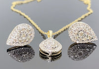 
              10K YELLOW GOLD 1.25 CARAT REAL DIAMOND EARRINGS & PENDANT NECKLACE SET WITH WHITE GOLD CHAIN
            