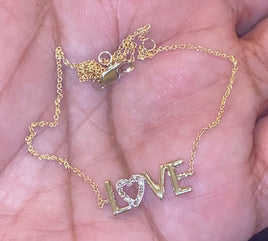 10K YELLOW GOLD .10 CARAT REAL DIAMOND 10 INCHES ANKLET