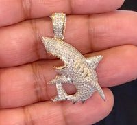 
              10K SOLID YELLOW GOLD 2.75 CARAT REAL DIAMOND 1.50" SHARK FISH PENDANT CHARM
            