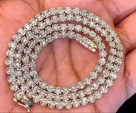 10K YELLOW GOLD 4 CARAT REAL DIAMOND 4MM 20 INCHES 33.78 GRAM GOLD TENNIS CHAIN NECKLACE