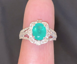 10K WHITE GOLD 2.75 CARAT DIAMOND & EMERALD RING