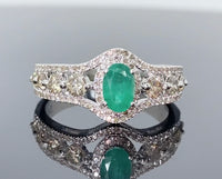 
              10K WHITE GOLD 1.30 CARAT DIAMOND & EMERALD RING
            