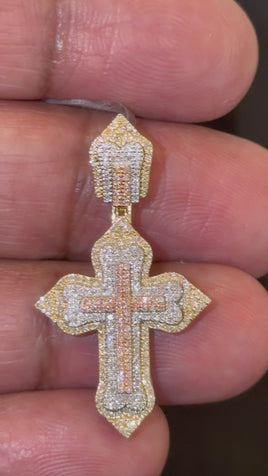 10K WHITE YELLOW ROSE GOLD .35 CARAT 1.50 INCHES NATURAL DIAMOND CROSS PENDANT CHARM