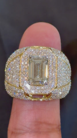 10K YELLOW GOLD 11.37 TCW 4 CARAT CENTER EMERALD CERTIFIED LAB GROWN DIAMONDS RING