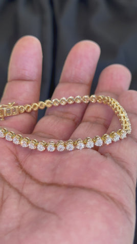 14K YELLOW GOLD 5 CARAT LAB GROWN DIAMONDS 7 INCHES 3.5 MM BRACELET