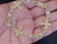 
              10K YELLOW GOLD 6 CARAT REAL DIAMOND 23.22 GRAMS 8 INCHES 20 MM CROSS BRACELET
            