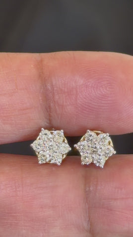 .82 CARAT CERTIFIED LAB GROWN DIAMONDS 9 MM STERLING SILVER GOLD PLATED STUDS EARRINGS